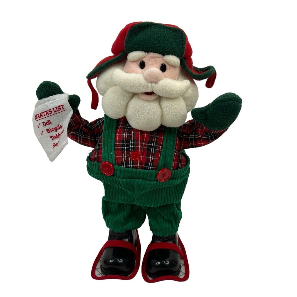Avon Singing Dancing Groovy Santa In Overalls & Snow Shoes Sings Shout 14” VIDEO